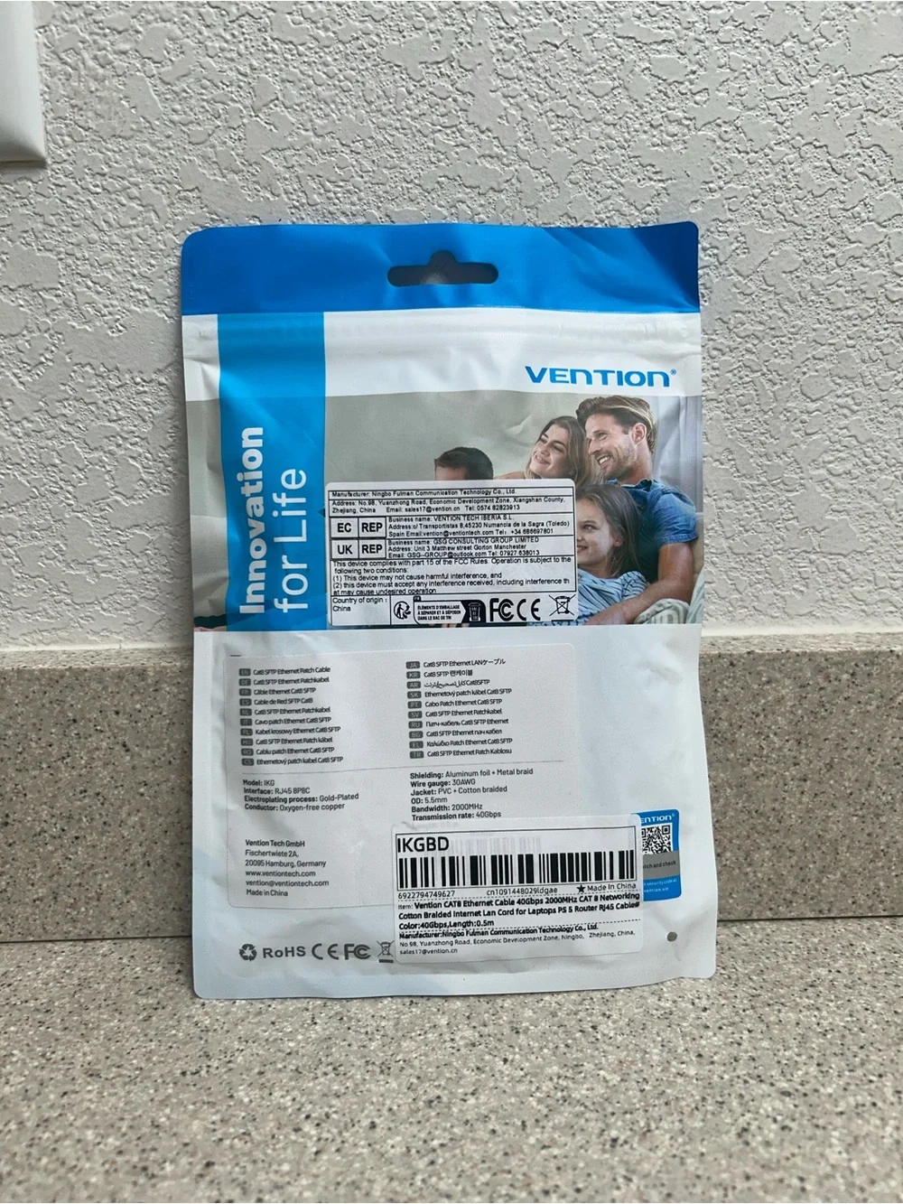 Vention CAT8 Ethernet Cable Super Speed 40Gbps LAN Wire Black 1 Foot Long New